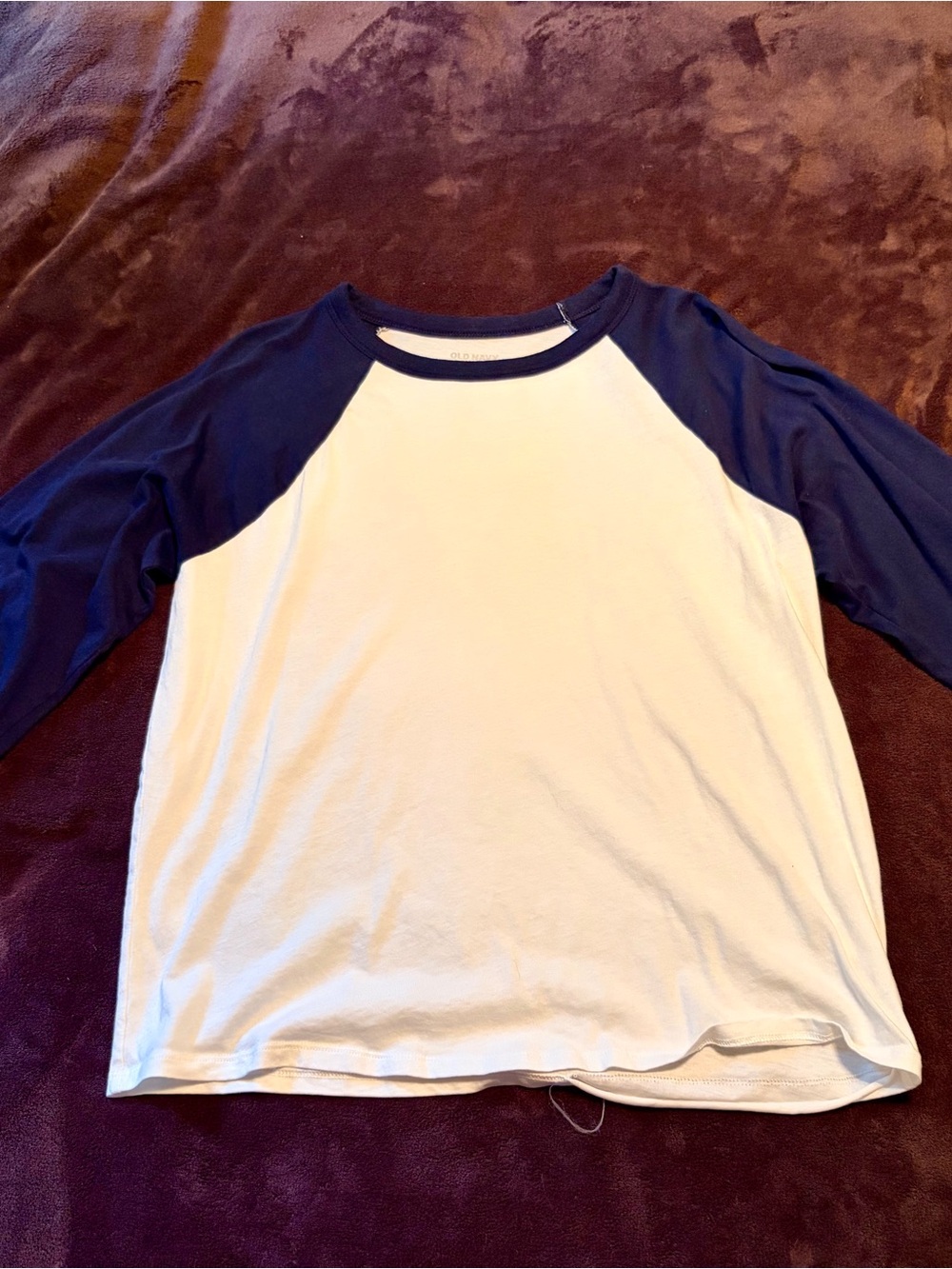 Old Navy White Tee with Navy Raglan Sleeves